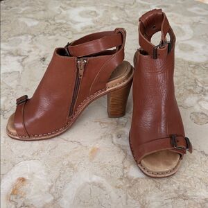 See by Chloe Leather Peep Toe Ankle Strap Block Heels